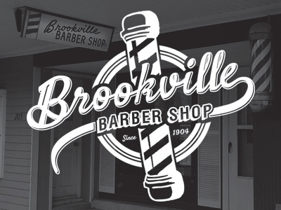 Brookville Barber Shop Logo barber barber pole barber shop identity logo ohio script vintage