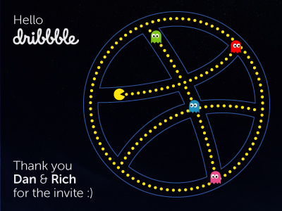 Hello Dribbble debut dribbble game hello illustration invite pacman thank you