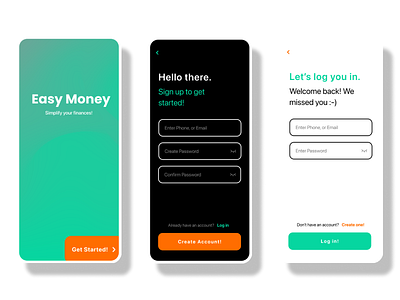 Easy Money Finance Login Screens app banking design figma finance login mobile ui ux