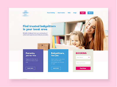 Babysitter Website baby sitter booking header parents website design