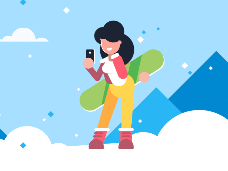 Snowboarder girl character extreme flat girl ildanflash illustration selfie snow snowboard snowboarder winter