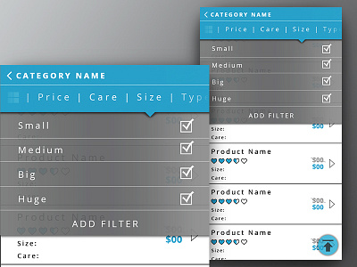 Search filter size option illustrator mobile ui