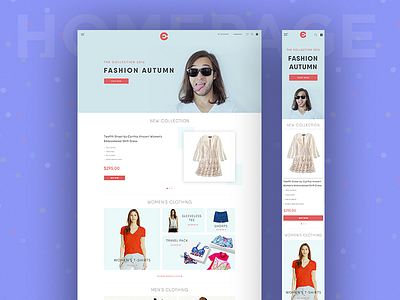 Homepage cloths ecommerce mobile ecommerce theme. fashion ui design