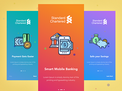 Scbl Ios App Redesign (Part 2) V2 bank app colorful finance app gradient illustration ios iphone mobile bank payment splash ui