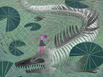 Lillypads fish girl lillypad pink skeleton tiles warp water