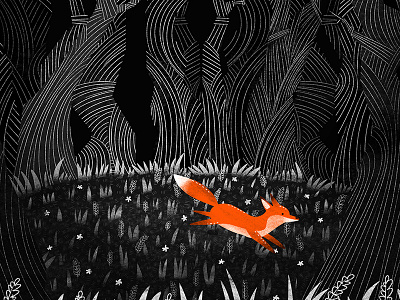 Fox run animals black dark forest fox foxes night orange pattern texture whimsy