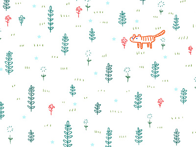 Tiger Leaf cat ferns flowers grass green pattern tiger