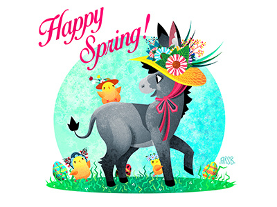 Happy Spring 2019 animals art baby animals chicks cute donkey easter easter eggs illustration spring