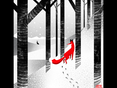 Fox in Winter blackandwhite bunny childrens book illustration cute fox hunting illustration photoshop prey rabbit snow texture winter