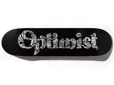 Optimist Skate Deck art black black and white branding doodle drawing hand made illustration paint skateboard white