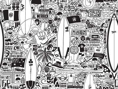 Channel Islands Surfboards Iconoflage black black and white hand drawn logo pattern surf surfing white