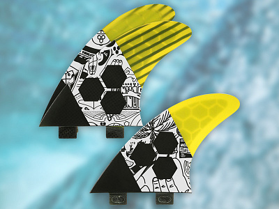 Channel Islands Surfboards Iconoflage Fins and black drawn hand logo pattern surf surfing white