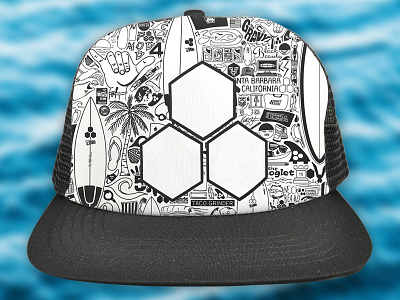 Channel Islands Surfboards Iconoflage Hat and black drawn hand logo pattern surf surfing white