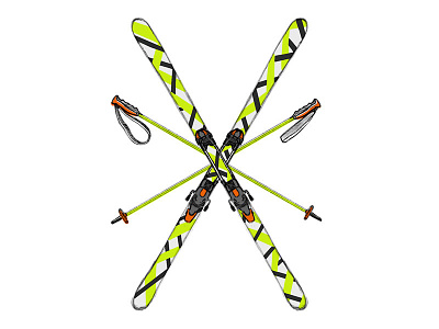 Downhill Skis and Poles Illustration