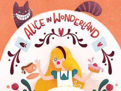 Alice in Wonderland book cover childrens book design digital illustration graphic design illustration typography