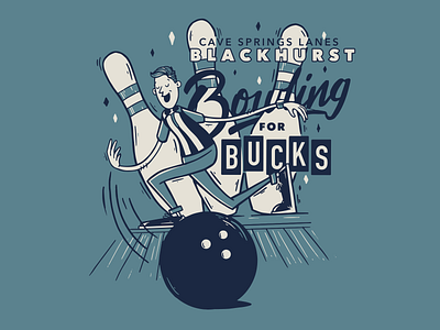 Bowling for Bucks 50s 60s bowling bowling ball bowling pin cartoon design handlettering illustration lettering retro typography vector vintage