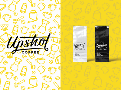 Upshot Coffee Rebrand branding coffee coffeebag design handlettering icons illustration lettering logo logotype mug portafilter rebrand rebranding script vector