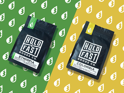Hold Fast Coffee Bags branding coffee bag coffee bean icon ink label label design lightning bolt logo mock up package design