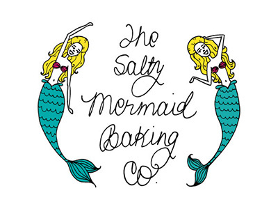 The Salty Mermaid Baking Co. Logo arc bakery beach blonde hand lettering identity kitsch line art logo mermaids ocean packaging