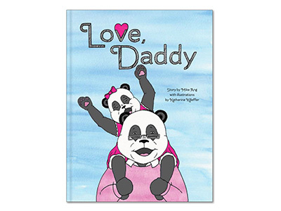 "Love, Daddy" cover childrens book father daughter fatherhood line art panda bears pen and ink watercolor