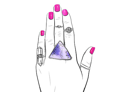 Style Rituals - Gem-Qualizer crystals gemstones hand illustration line art nails pink purple rings vector art watercolor