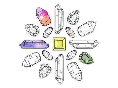 Style Rituals - Grid-Lock crystal emerald gem geometric grid hand illustration line rock stone vector watercolor