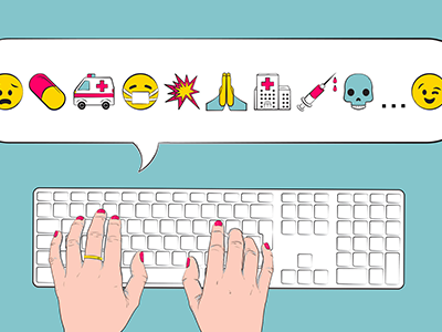 Editorial Illustration for VICE media blue cmyk editorial emoji hands illustration keyboard line art pink sketchy vector yellow