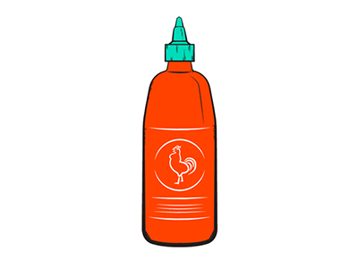Sketchy Vector Siracha Bottle bottle food green icon illustration line art orange rooster simple siracha sketchy vector