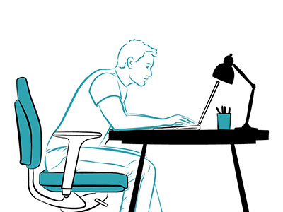 Bad Posture WIP Illustration - Black black chair desk ergonomic illustration laptop line office posture turquoise vector