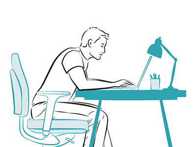 Bad Posture WIP Illustration - Turquoise back black chair desk ergonomic illustration laptop line office posture turquoise vector