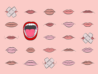 Editorial Illustration - Speak Out group illustration line lips mouth pink shout silence talk vector violence women