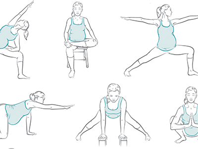 PreNatal Yoga Vector Illustrations health illustration line art pose pregnant prenatal vector wellness woman yoga