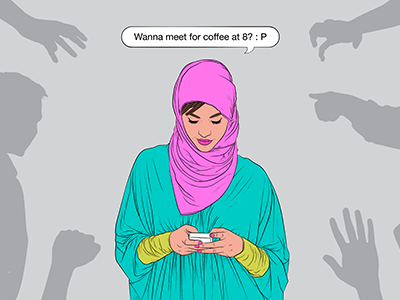 VICE Broadly Editorial Illustration editorial hijab illustration islam islamophobia line art muslim portrait shadows texting vector woman