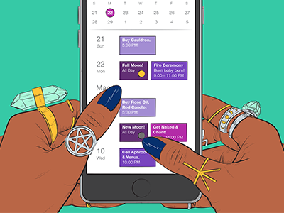VICE Broadly Editorial Illustration app calendar flat hands illustration iphone jewelry line magic mystical vector witch