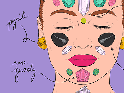 VICE Broadly Editorial Illustration crystals digital face flat gems healing illustration line lips portrait vector