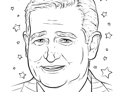 xoJane - Political Coloring Pages - Cruz campaign coloring book election illustration line political portrait president republican stars ted cruz vector