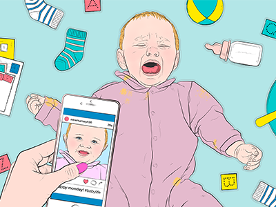 The Pool UK - Smug Mothers Illustration baby editorial flat illustration infant instagram line mom parenting portrait social media vector