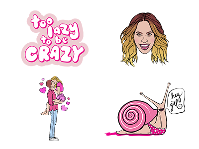 LadyGang Digital Sticker Pack digital emoji feminine hand lettering illustration ios 10 kiss line art portrait snail stickers vector