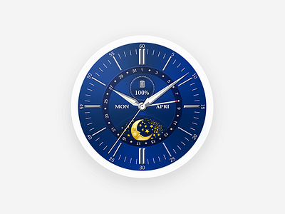 Watchface：Deep Blue battery blue clock hour minute second smart watch time moon watch watch ui watchface