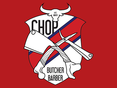 Chop: The Butcher barber butcher chop crest logo meat razor