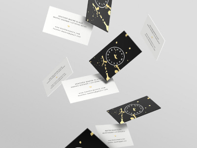 Business Card Design branding gold foil heather maesla identity layout logo mark maehr maesla moo splatter stationary typography
