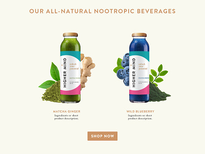 Higher Mind beverage brand heather maehr higher mind wellness landing page layout design ui ux web design website design