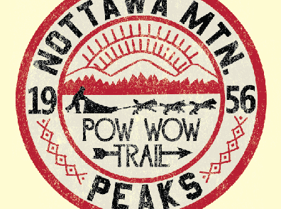 POW WOW TRAIL badge design emblem graphic shield type typography