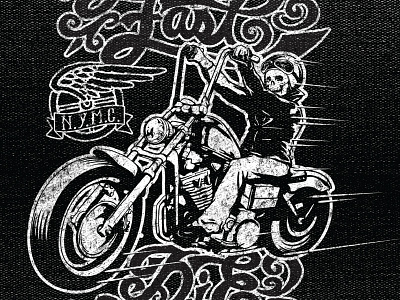 LIVE FAST DIE LAST N.Y.M.C. americana design graphic motorcycle skeleton skull type typography vintage wings