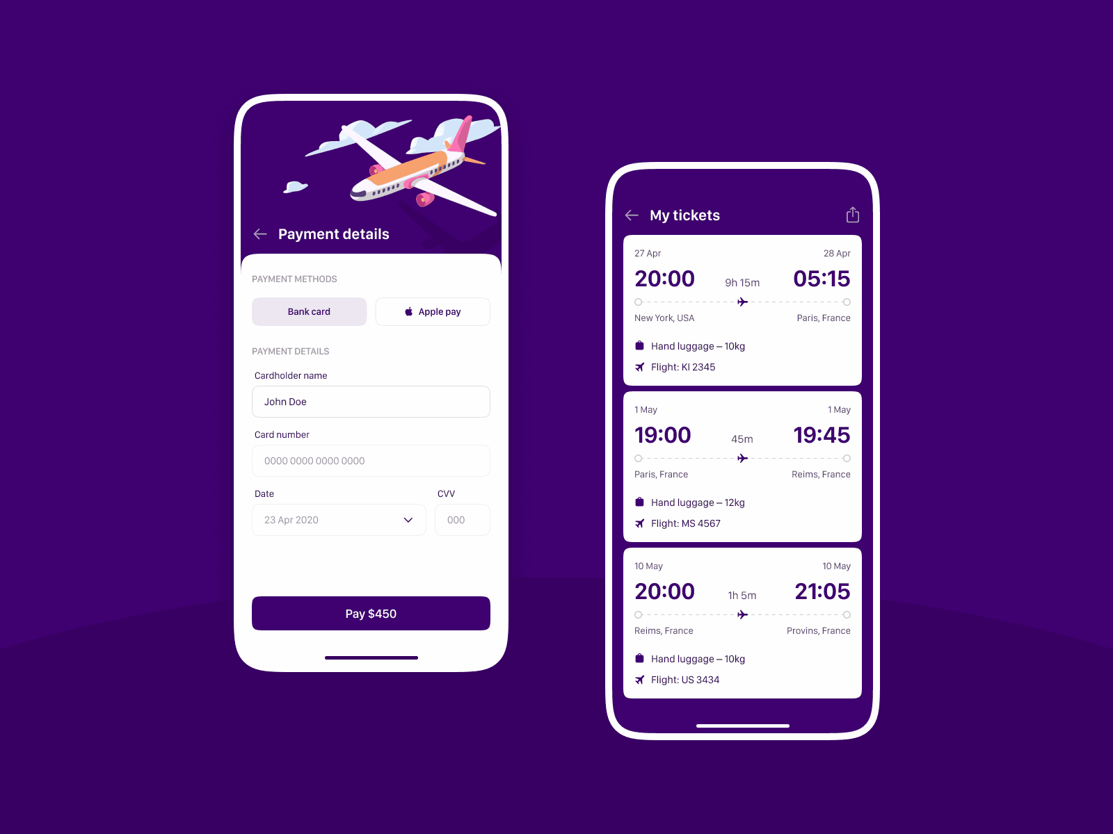 Buy ticket | Daily UI Challenge 002 (Credit card checkout) air ticket animation application credit card credit card checkout credit card form credit card payment daily ui dailyui design fly ios mobile mobile app mobile design mobile ui tickets