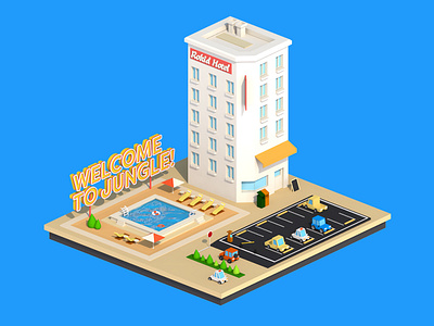 Hotel ar building c4d cars cinema4d design fantasy hotel illustration landscape low poly rendering swimmingpool