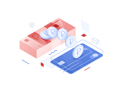 Isometric cashback bank card cashback coin finance illustration isometry rouble vector