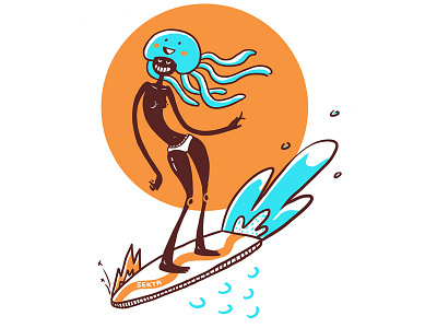 Sun jellyfish sun surfing wave