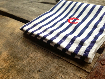 Navy and White Candy Striped Oxford Cotton Pocket Square