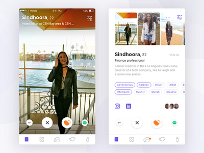 User profile in the dating app clean dating icon ios photo purple tabs ui ux white